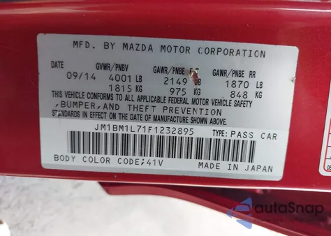 2015 Mazda Mazda3 I Touring из США, поврежденный, VIN JM1BM1L71F1232895